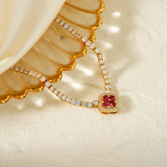 Copper K Gold Plated Rhodium Plated Inlay Heart Shape Zircon Pendant Necklace