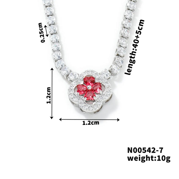 Copper K Gold Plated Rhodium Plated Inlay Heart Shape Zircon Pendant Necklace