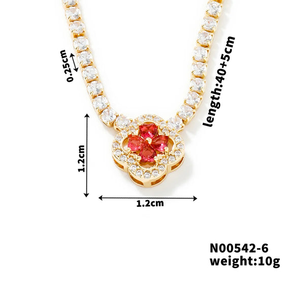 Copper K Gold Plated Rhodium Plated Inlay Heart Shape Zircon Pendant Necklace