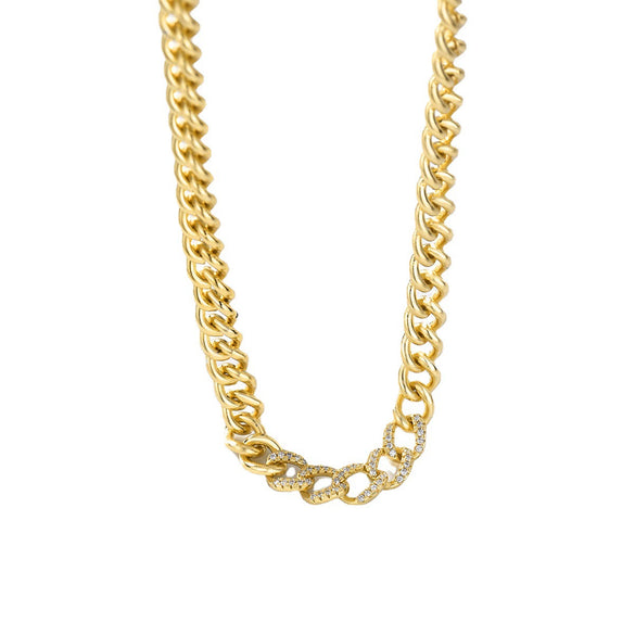 Copper 18K Gold Plated Zircon Rough Cuban Chain Necklace For Women With Geometric Styling