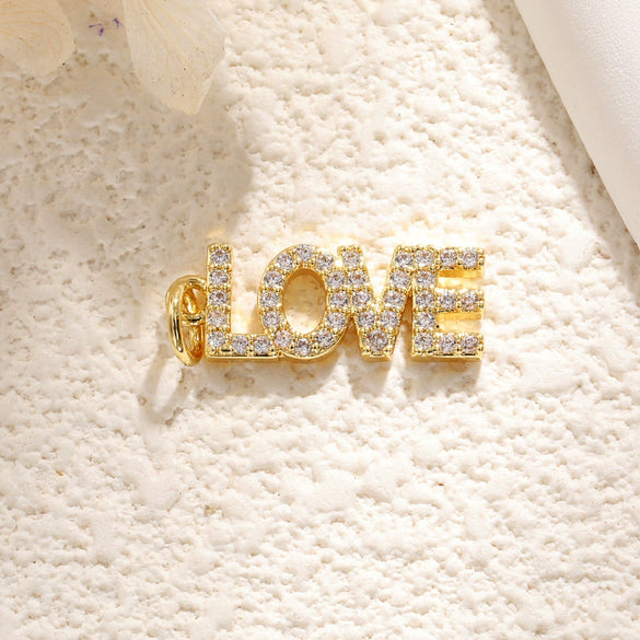 Copper Letter Shaped Love English Alphabet Necklace Pendant And Diy Bracelet Accessories With Electroplating And Rainbow Elements