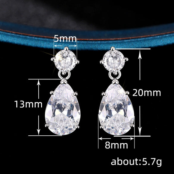 Copper Light Luxury Dropshaped Earrings And Necklace With Mixed Gem Inlay And Zircon Design For Women
