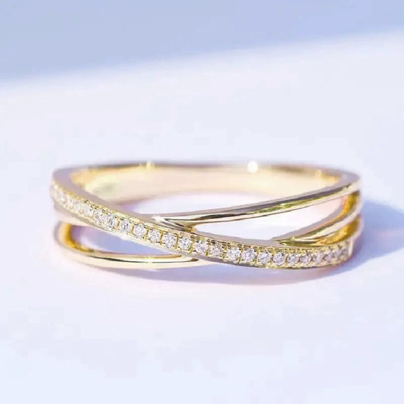 Copper Light Luxury Geometric Design Zircon Microinlay Finger Ring
