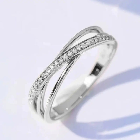 Copper Light Luxury Geometric Design Zircon Microinlay Finger Ring