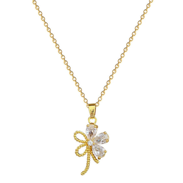 Copper Light Luxury Geometric Hollow Five Leaf Flower Electroplated Women's Necklace And Earrings Set