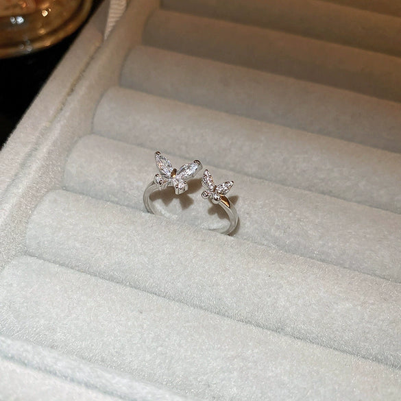 Copper Light Luxury Women's Ring Set With Zirconia Hollow Butterfly Flower Design