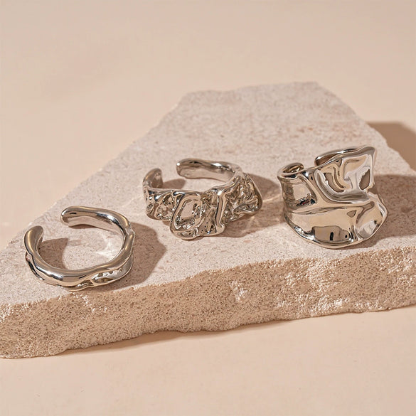 Copper Light Luxury Women's Ring Set With Zirconia Hollow Butterfly Flower Design