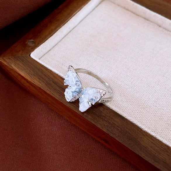 Copper Light Luxury Women's Ring Set With Zirconia Hollow Butterfly Flower Design