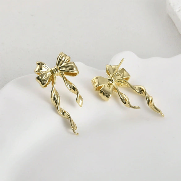 Copper Long Bow Hanging Earrings Electroplated Diy Handmade Jewelry Accessories Materials
