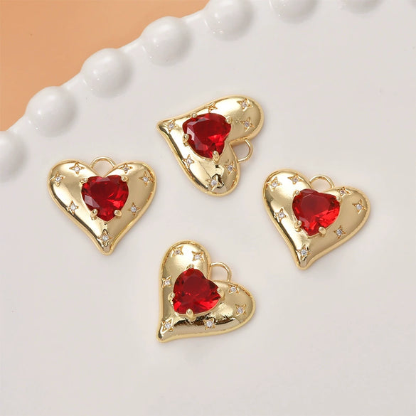 Copper Love Heart Inlaid Zircon Electroplated Pendant Jewelry Accessories