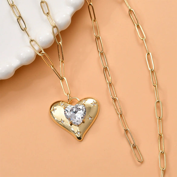 Copper Love Heart Inlaid Zircon Electroplated Pendant Jewelry Accessories