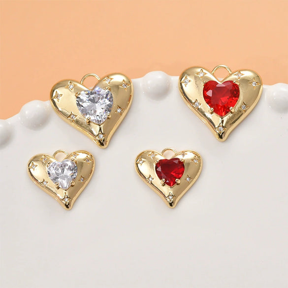 Copper Love Heart Inlaid Zircon Electroplated Pendant Jewelry Accessories