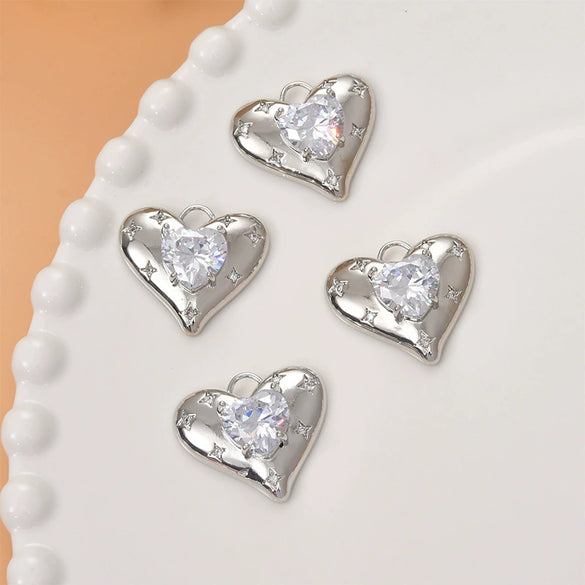 Copper Love Heart Inlaid Zircon Electroplated Pendant Jewelry Accessories
