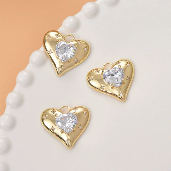 Copper Love Heart Inlaid Zircon Electroplated Pendant Jewelry Accessories