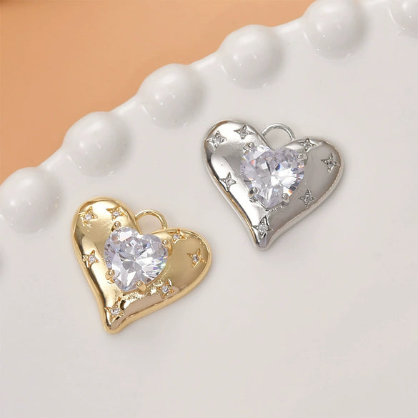 Copper Love Heart Inlaid Zircon Electroplated Pendant Jewelry Accessories
