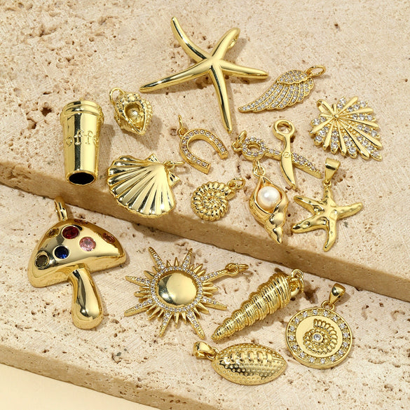 Copper Love Mushroom Scissors Horseshoe Conch Sea Star Shell Pendant Necklace Diy Jewelry Accessories Electroplated