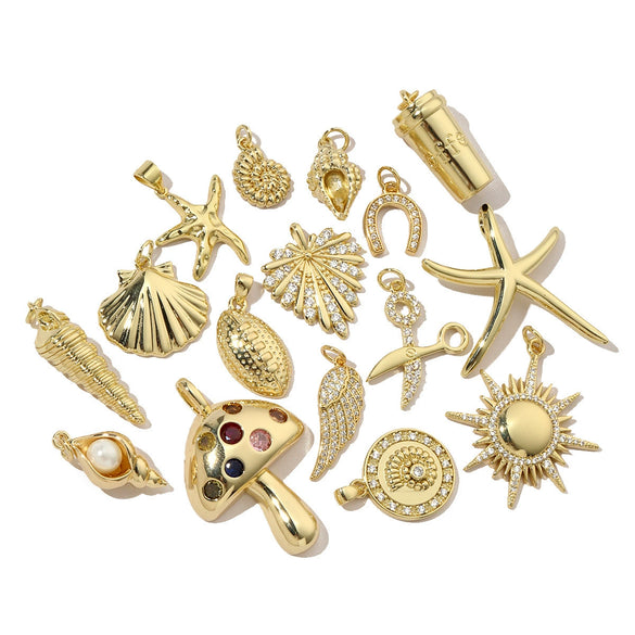 Copper Love Mushroom Scissors Horseshoe Conch Sea Star Shell Pendant Necklace Diy Jewelry Accessories Electroplated