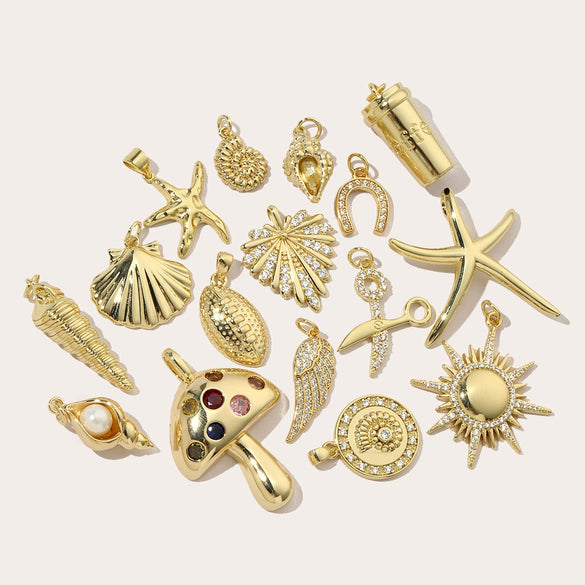 Copper Love Mushroom Scissors Horseshoe Conch Sea Star Shell Pendant Necklace Diy Jewelry Accessories Electroplated