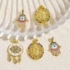 Copper Metal Electroplated Palm And Round Shaped Women's Earrings And Pendant Jewelry With Oil Dripping And Gemstones