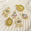 Copper Metal Electroplated Palm And Round Shaped Women's Earrings And Pendant Jewelry With Oil Dripping And Gemstones