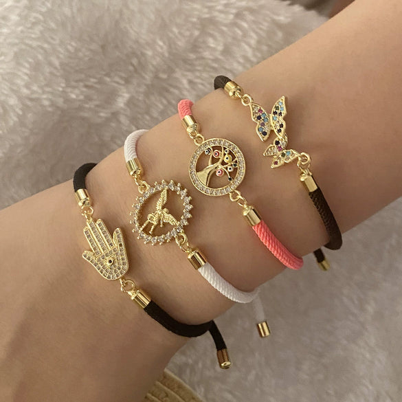 Copper Micro Inlaid Butterfly And Cross Virgin Drawable Bracelet Gold Plated Micropaved For Women