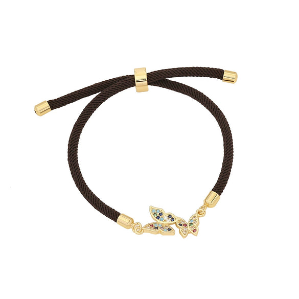 Copper Micro Inlaid Butterfly And Cross Virgin Drawable Bracelet Gold Plated Micropaved For Women