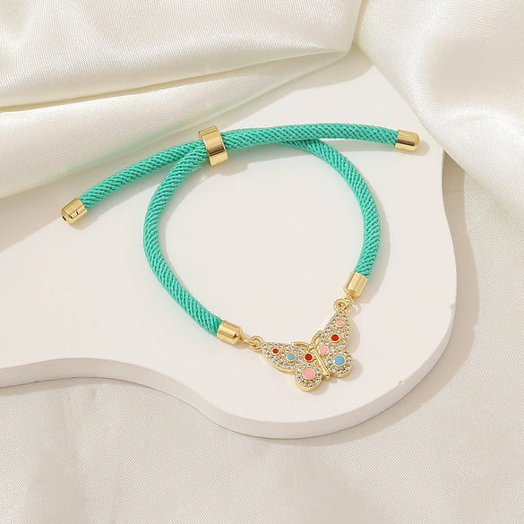 Copper Micro Inlaid Butterfly And Cross Virgin Drawable Bracelet Gold Plated Micropaved For Women