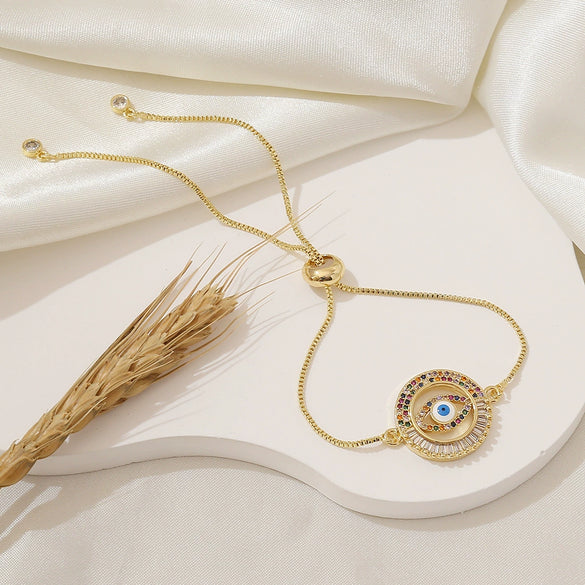 Copper Micro Inlaid Zircon Women's Bracelet With Personalized Eye Design