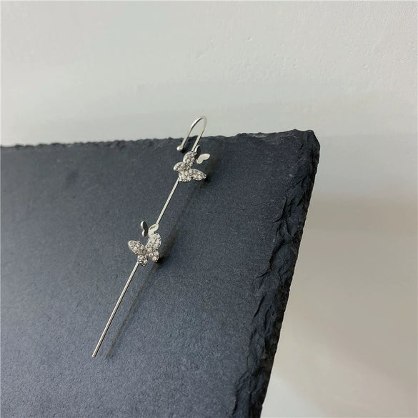 Copper Micro Pave Zircon Butterfly Ear Cuff And Pierced Earrings Insect Design For Women Auricle Wrap Oblique Earrings