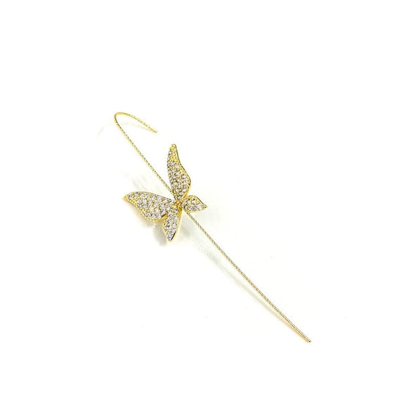 Copper Micro Pave Zircon Butterfly Ear Cuff And Pierced Earrings Insect Design For Women Auricle Wrap Oblique Earrings