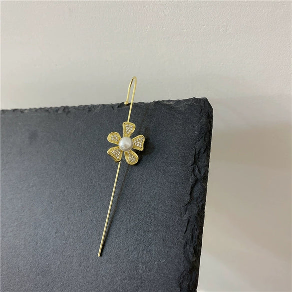Copper Micro Pave Zircon Butterfly Ear Cuff And Pierced Earrings Insect Design For Women Auricle Wrap Oblique Earrings