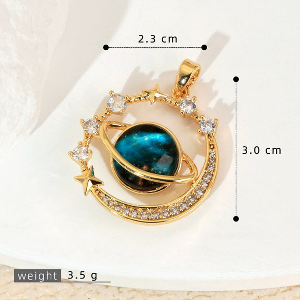 Copper Microinlaid Fantasy Planet Star Sun Moon Constellation Heart Shape Animal Zodiac Electroplated Necklace Pendant