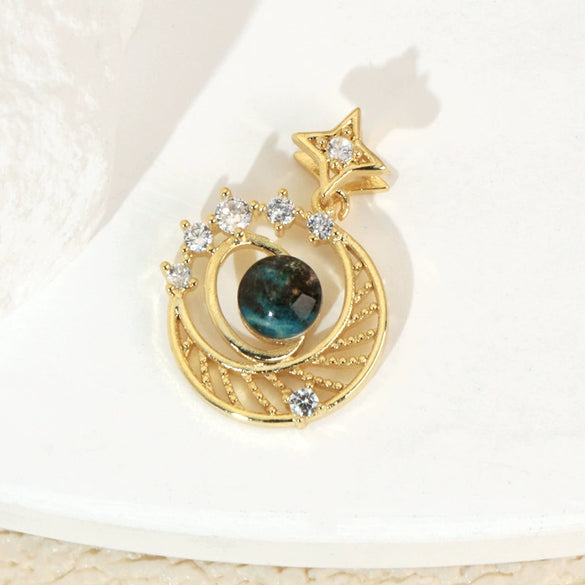 Copper Microinlaid Fantasy Planet Star Sun Moon Constellation Heart Shape Animal Zodiac Electroplated Necklace Pendant