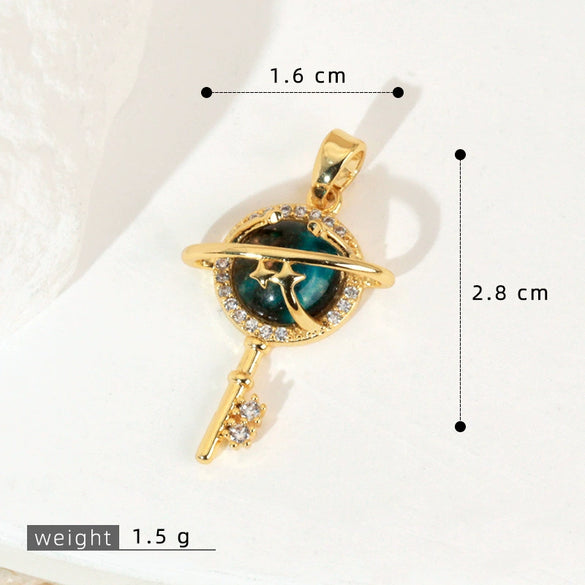 Copper Microinlaid Fantasy Planet Star Sun Moon Constellation Heart Shape Animal Zodiac Electroplated Necklace Pendant