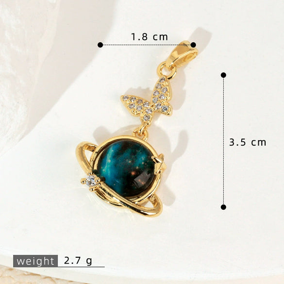 Copper Microinlaid Fantasy Planet Star Sun Moon Constellation Heart Shape Animal Zodiac Electroplated Necklace Pendant