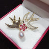 Copper Microinlaid Natural Freshwater Pearl Animalshaped Brooch Highend Craft For Women