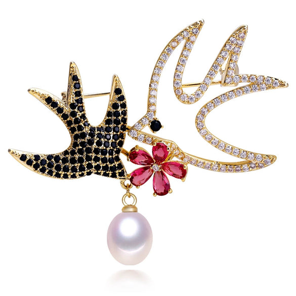 Copper Microinlaid Natural Freshwater Pearl Animalshaped Brooch Highend Craft For Women