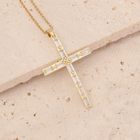 Copper Microinlaid Zircon Cross Pendant Hip Hop Fashion Necklace