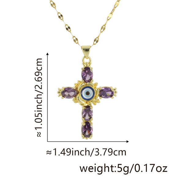 Copper Microinlaid Zircon Geometric Gold Plated Cross Pendant Lip Chain