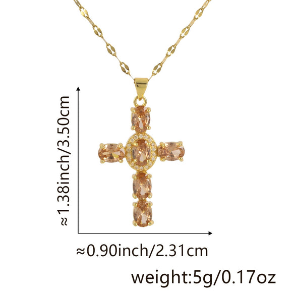 Copper Microinlaid Zircon Geometric Gold Plated Cross Pendant Lip Chain