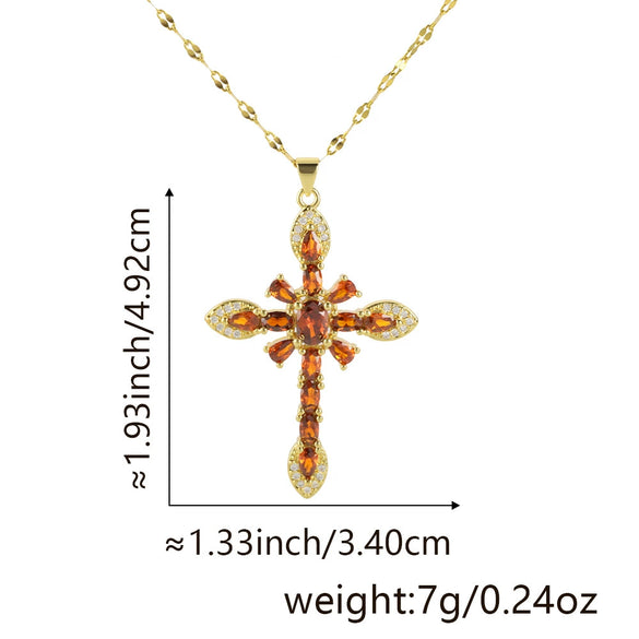 Copper Microinlaid Zircon Geometric Gold Plated Cross Pendant Lip Chain