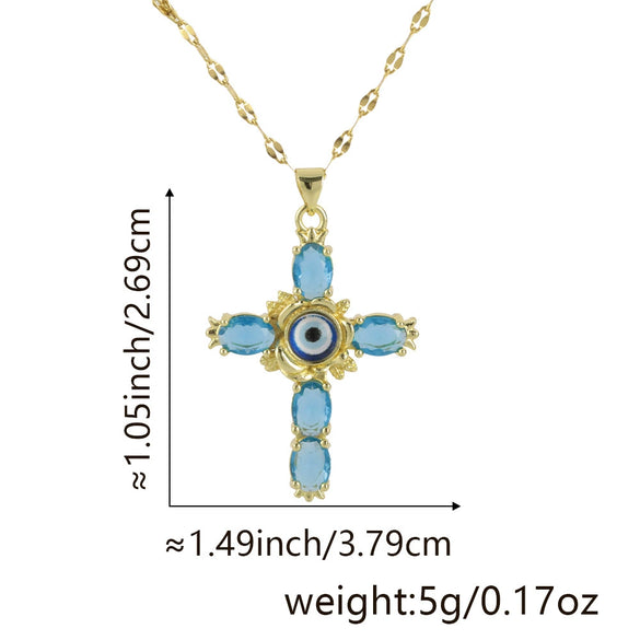 Copper Microinlaid Zircon Geometric Gold Plated Cross Pendant Lip Chain