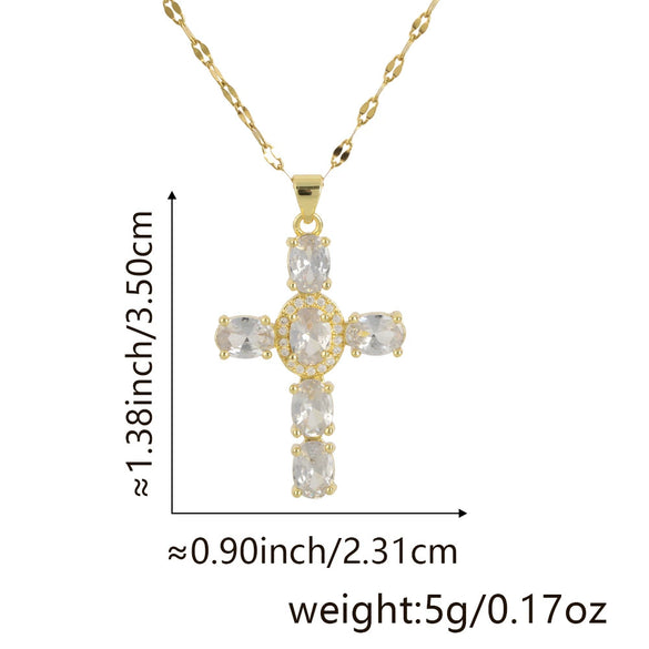 Copper Microinlaid Zircon Geometric Gold Plated Cross Pendant Lip Chain