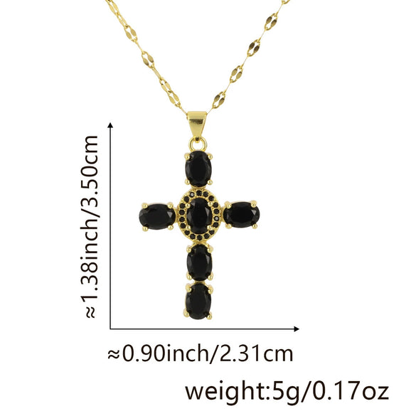 Copper Microinlaid Zircon Geometric Gold Plated Cross Pendant Lip Chain