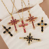 Copper Microinlaid Zircon Geometric Gold Plated Cross Pendant Lip Chain