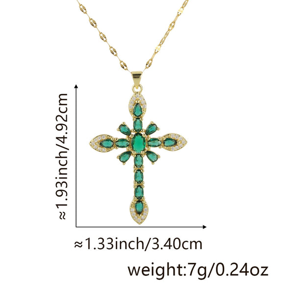 Copper Microinlaid Zircon Geometric Gold Plated Cross Pendant Lip Chain