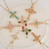 Copper Microinlaid Zircon Geometric Gold Plated Cross Pendant Lip Chain