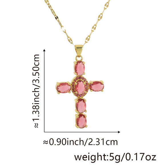 Copper Microinlaid Zircon Geometric Gold Plated Cross Pendant Lip Chain