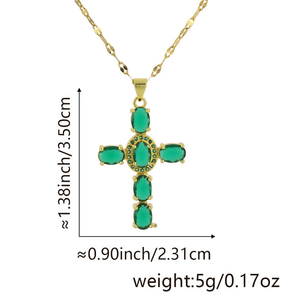Copper Microinlaid Zircon Geometric Gold Plated Cross Pendant Lip Chain