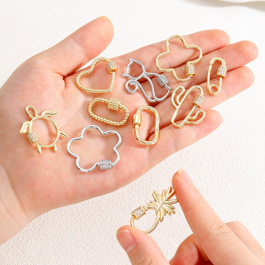 Copper Microinlaid Zircon Minimalist Geometric Butterfly Peach Heart Jewelry Buckle Pendant For Necklace Bracelet Connector Electroplated